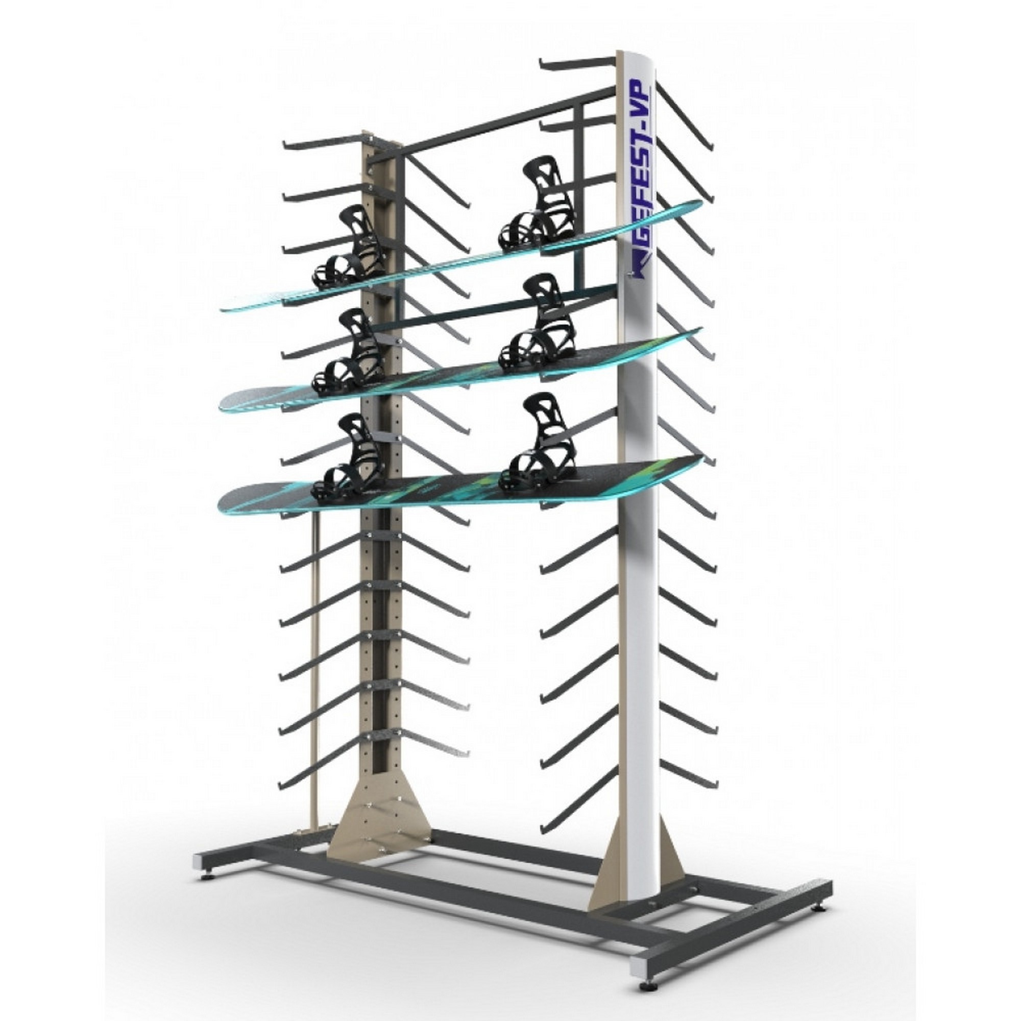 Стеллаж Премиум СП-4 для сноубордов, двухсторонний 219х215х90см Gefest SP42-26 2000_2000
