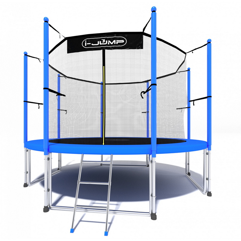 Батут i-Jump Classic 10FT 306 см с нижней сетью и лестницей синий 800_800